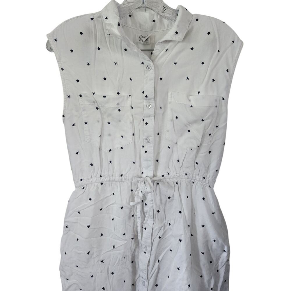 Japna White Blue Stars lined Sleeveless Button Down Shirt Dress Size Medium - Picture 2 of 7